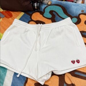 PINK Victoria's Secret White Shorts with Strawberry Embroidery